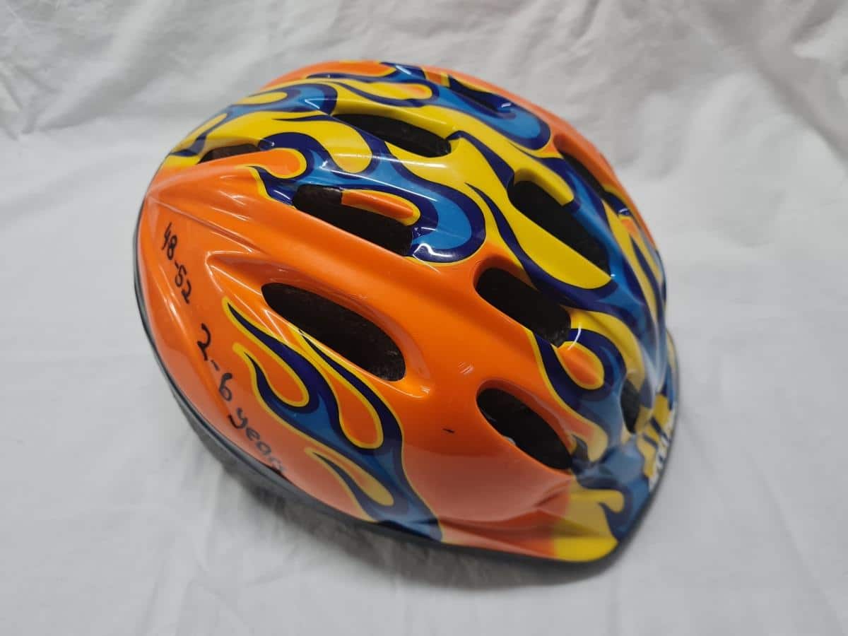 Helmet (orange with yellow and blue flames)