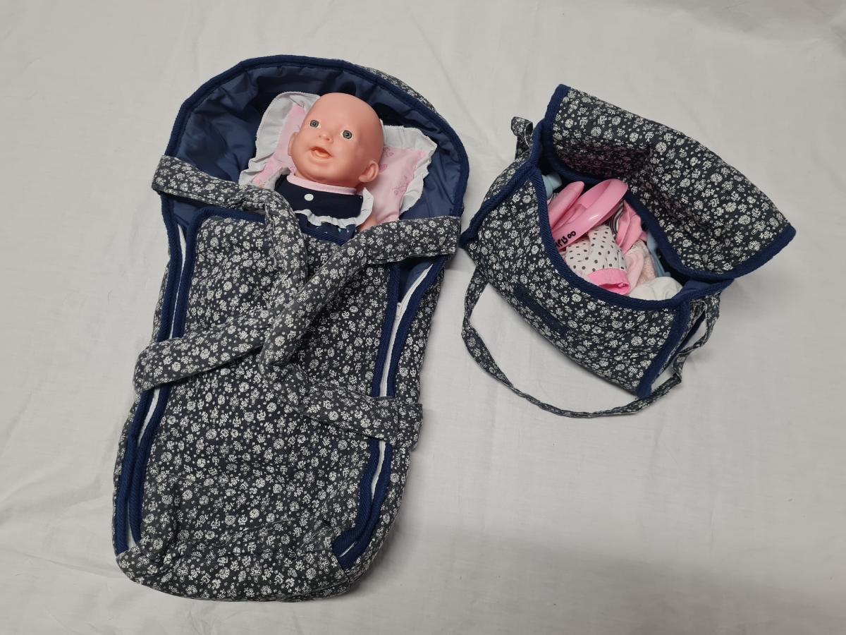 Blue Pram, Carry Cot and Baby Set